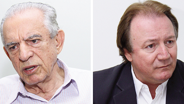 Ex-prefeito Iris Rezende e empresário Júnior Friboi: o líder histórico e o líder adventício racham o partido numa divisão que pode diminuir sua força na disputa pelo Palácio das Esmeraldas | Foto: Fotos: Fernando Leite/Jornal Opção
