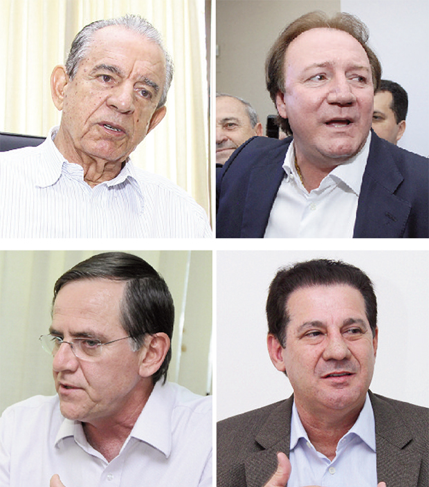 Iris Rezende, Júnior Friboi, Antônio Gomide e Vanderlan Cardoso: se querem enfrentar o governador tucano Marconi Perillo com possibilidade de vencê-lo têm de apresentar uma agenda positiva e sugerir que têm condições de ampliar a modernização de Goiás. Eles têm de se apresentar mais como “continuidade” do que como ruptura | Foto: Fotos: Fernando Leite/Jornal Opção