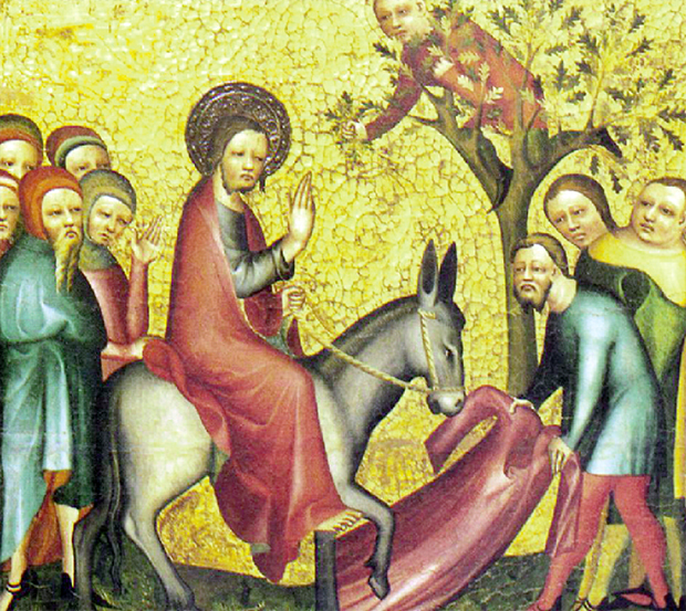 Pintura do século 14, de artista alemão desconhecido, retrata Jesus e o jumento que mandou seus discípulos pegarem