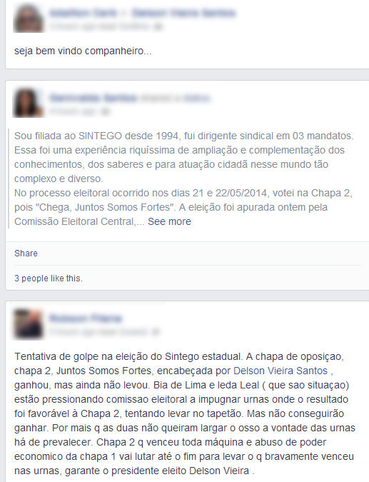 Imagem do perfil do candidato Delson Vieira, da Chapa 2, com mensagens de apoio. Foto: Reprodução/Faceboo