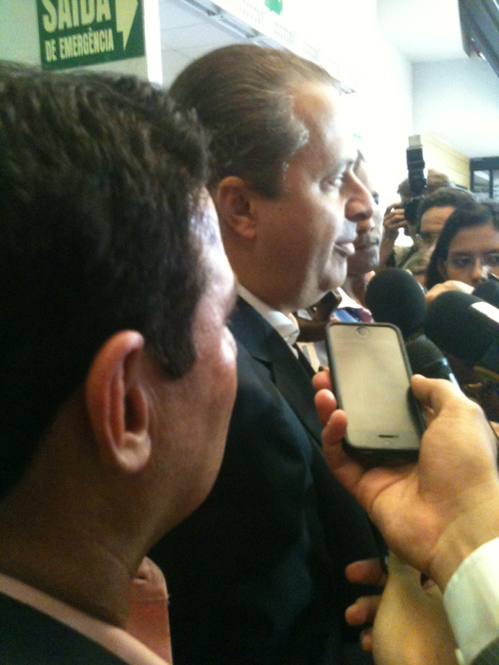 Vanderlan Cardoso e Eduardo Campos durante entrevista coletiva no Centro de Convenções, em Goiânia. Foto: Marcello Dantas/Jornal Opção Online