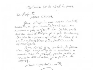 Pedido de demissão do ex-secretário de Finanças da prefeitura de Goiânia, Cairo Peixoto | Foto: Reprodução