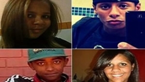 As vítimas Raissa de Souza Ferreira, 15 anos, Daniele Gomes da Silva, 15 anos, Neylor Henrique Gomes Carneiro, 18 anos, Denis Pereira dos Santos, de 16 anos, e H.M.S, 15 anos 