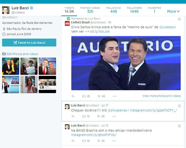 Em sua página no Twitter, destaque  para o registro da postagem  endereçada à ex-colega da Record, Silvye Alves: apenas “piada interna”? 