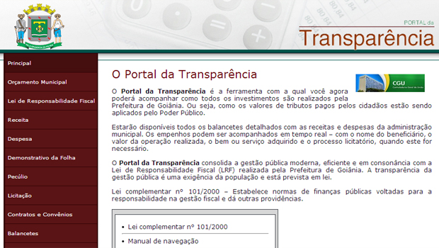 Portal da Transparência da Prefeitura de Goiânia: no período pesquisado, dados não estavam atualizados | Foto: Reprodução/Prefeitura de Goiânia