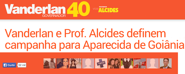 Widget do site de Vanderlan convidava internautas a curtirem seu Facebook, mas se observa grande número de estrangeiros