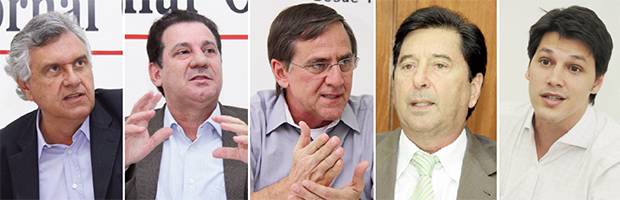 Ronaldo Caiado (senador eleito), Vanderlan Cardoso (empresário), Antônio Gomide (ex-prefeito de Anápolis), Maguito Vilela (prefeito de Aparecida de Goiânia) e Daniel Vilela (deputado federal eleito): são cinco políticos consistentes que poderão disputar o governo de Goiás em 2018, mas terão de mudar o discurso a respeito de Marconi Perillo. Se repetirem Iris Rezende, vão “ajudar “ o candidato do tucano | Fotos: Fernando Leite/Jornal Opção