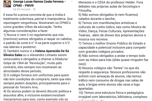 Printscreen do post do aluno George Lucas Ramos Costa Ferreira 