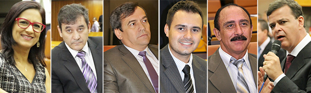 PMDB tem seis vereadores na Câmara: Célia Valadão, Clécio Alves, Eudes Vigor, Mizair Lemes Júnior, Izídio Alves e Paulo Borges | Fotos: Câmara de Goiania