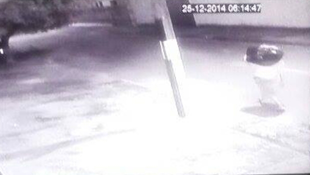 Câmeras de segurança registraram o momento em que Fábio deixou a sacola embaixo de uma árvore, onde já havia outros sacos de lixo Foto: Reprodução