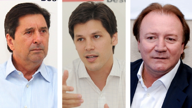 Maguito Vilela (prefeito de Aparecida de Goiânia), Daniel Vilela (deputado federal) e Júnior Friboi (empresário): os três políticos parecem não entender que, se não enfrentarem Iris Rezende com vigor, o PMDB continuará perdendo eleições. Eles precisam matar, simbolicamente, o pai político, mas sobretudo precisam afastá-lo das decisões partidárias | Fotos: Fernando Leite/Jornal Opção