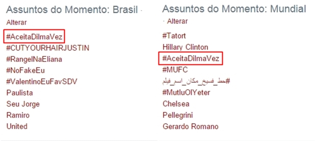 #AceitaDilmaVez é destaque nos Assuntos Mais Comentados do Twitter