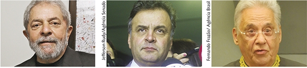 Lula da Silva, Aécio Neves e Fernando Henrique Cardoso: uma aliança do PT com o PSDB é vista como impossível, mas somente os dois partidos podem “salvar” o sistema partidário | Foto: Montagem/Ricardo Stuckert/ Instituto Lula; Jefferson Rudy/Agência Senado;  Fernando Frazão/ Agência Brasil