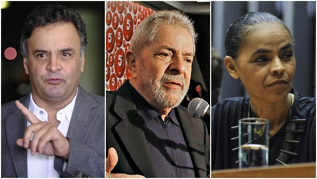 Aécio Neves (PSDB-MG) lidera intenções de voto; Lula (PT) aparece em segundo, seguido de Marina Silva (PSB) | Fotos: Agência Senado / Ricardo Stuckert 