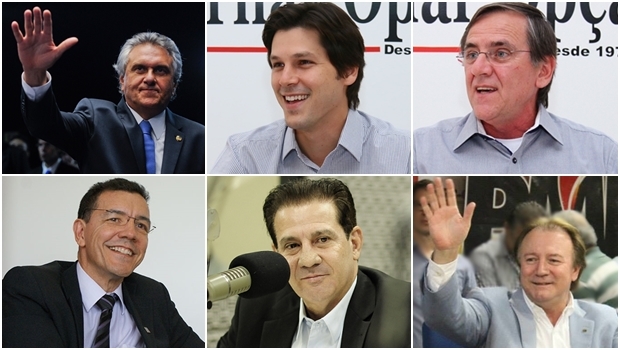 Apostas da oposição: senador Ronaldo Caiado; deputado Daniel Vilela; ex-prefeito Antônio Gomide; ex-reitor da UFG Edward Madureira; Vanderlan Cardoso; e Júnior Friboi | Fotos: reprodução / Facebook