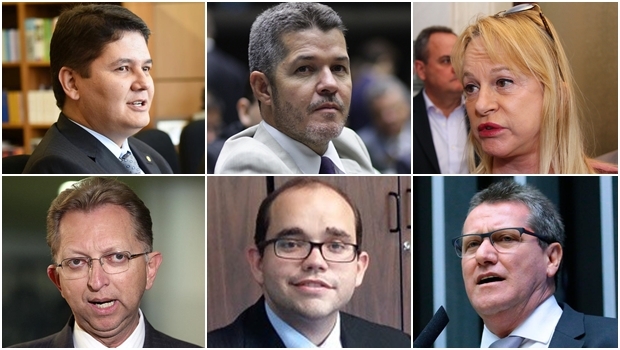 Deputados federais Heuler Cruvinel (PSD), Delegado Waldir (PSDB), Magda Mofatto (PR) , João Campos (PSDB), Fábio Sousa (PSDB) e Giuseppe Vecci (PSDB): votaram a favor da redução | Fotos: reprodução / Facebook