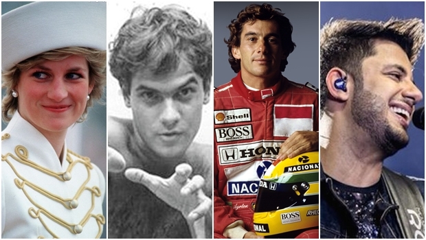 Princesa Diana, cantor Cazuza, piloto Ayrton Senna e Cristiano Araújo: os três primeiros teriam sido “heróis do mundo pop”? É para o que Zeca parece apontar em seu texto polêmico sobre o goiano | Fotos: Divulgação