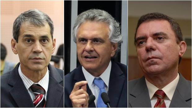 Vereador Carlos Soares (à esq), senador Ronaldo Caiado e o presidente metropolitano do PT, o deputado Luis Cesar Bueno | Fotos: Câmara de Goiânia/Facebook/Assembleia