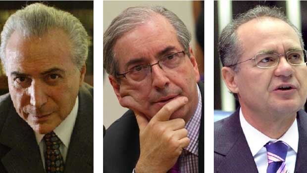 Os peemedebistas Michel Temer, Eduardo Cunha e Renan Calheiros: a linha de sucessão na Presidência da República