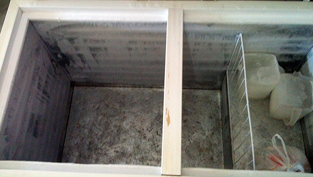 Um dos dois freezers vazios na cozinha da Escola Abrão Rassi | Foto: Marcello Dantas