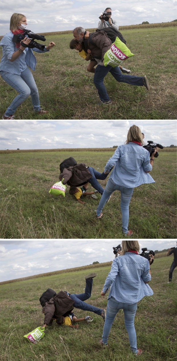 Petra Laszlo derruba refugiado rasteira