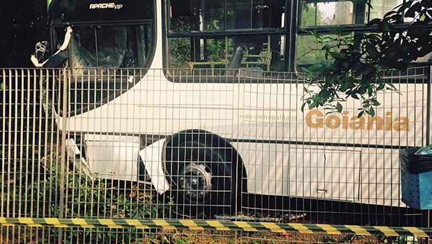 Ônibus invadiu jardim do Goiânia Shopping neste sábado | Foto do leitor