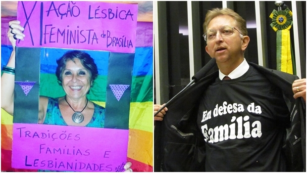 Deputada Erika Kokay, do PT, em defesa dos direitos dos homossexuais; deputado goiano João Campos, do PSDB, em defesa da família tradicional brasileira | Fotos: reprodução / Facebook 