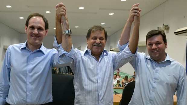 Deputado Lissauer Vieira, prefeito Juraci Martins e presidente da Câmara, Iram Cabral: frente do PP por Rio Verde | Foto: divulgação