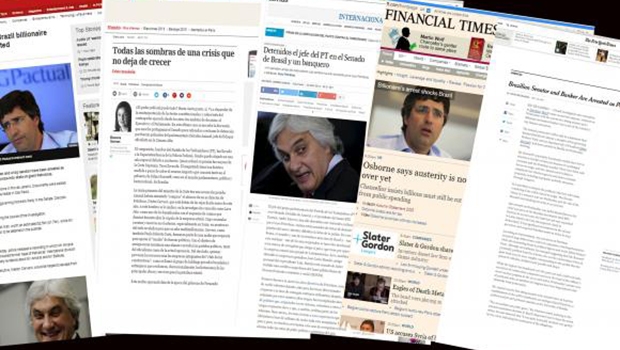 As prisões do líder do governo no Senado, Delcídio do Amaral, e do banqueiro André Esteves repercutiu hoje na imprensa internacionalAgência Brasil