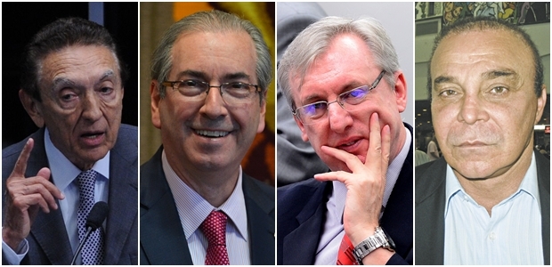 Senador Edson Lobão, Eduardo Cunha, ministro Celso Pansera e deputado Aníbal Gomes: PMDB em foco Fotos: Fábio Pozzebom, Antônio Cruz / Agência Brasil / Agência Câmara 