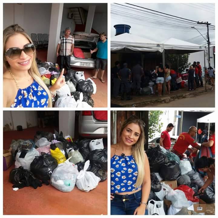 Flávia e suas doações para as vítimas da enchente do Ribeirão Anicuns