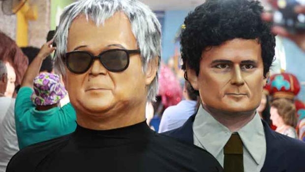 Bonecos representando o juiz Sérgio Moro e o agente Newton Ishii: pesadelo dos corruptos flagrados na Lava Jato, eles vão fazer sucesso no carnaval