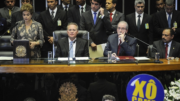 Presidente Dilma Rousseff no Senado, com Renan Calheiros e Cunha | Jefferson Rudy/Agência Senado
