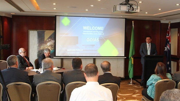 Durante palestra em Sydney, o governador Marconi Perillo (PSDB) apresentou a investidores as potencialidades de Goiás | Foto: Gabinete de Imprensa