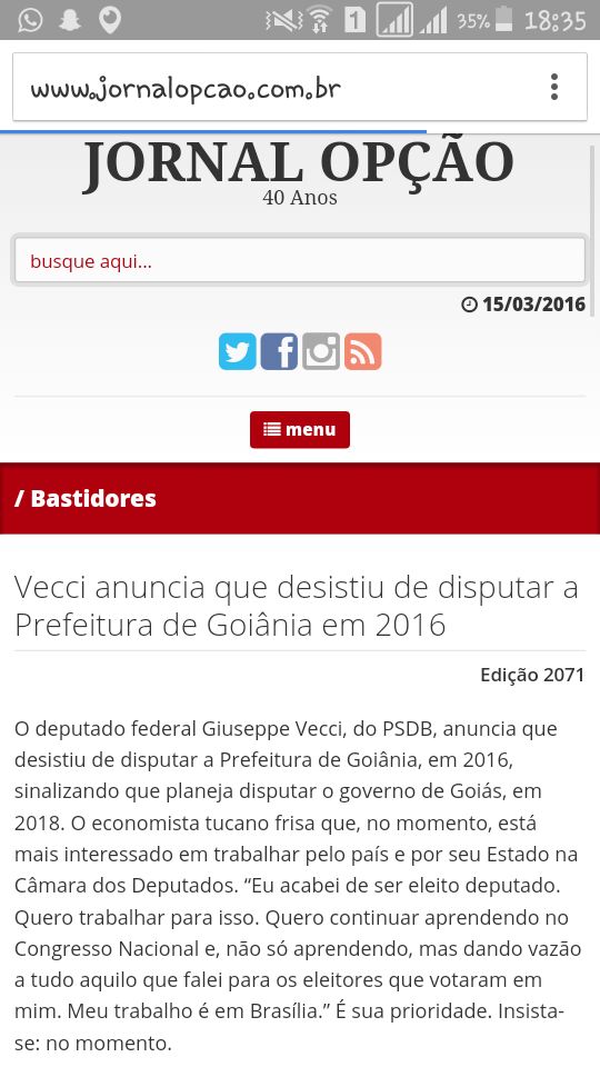 Montagem traz notícia de março de 2015 com data de 2016