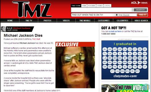 Logo após informações truncadas na rede social, site TMZ informava sobre a morte do cantor