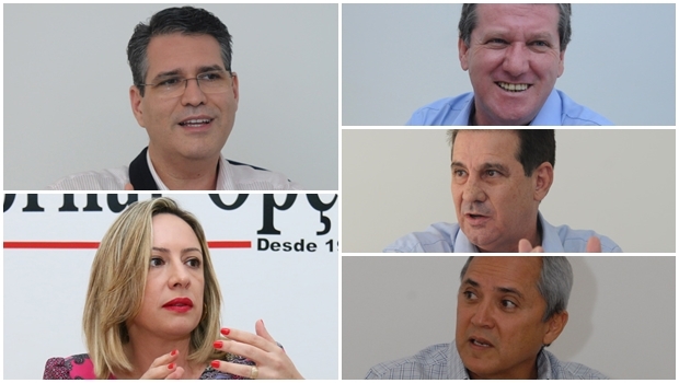 Giuseppe Vecci, Vanderlan Cardoso, Luiz Bittencourt, Francisco Junior e Adriana Accorsi: eles podem dar alternativa de projetos aos goianienses e ela deve enfatizar fala sobre segurança pública