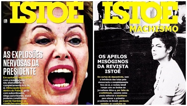 À direita, controversa capa da IstoÉ desta semana; à esquerda, montagem feita por internautas em resposta ao teor da matéria