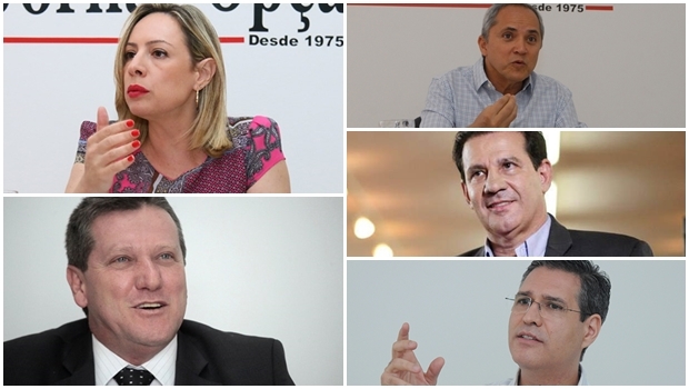 Pré-candidatos Adriana Accorsi, Vecci, Bittencourt, Vanderlar Cardoso, e Francisco Jr.