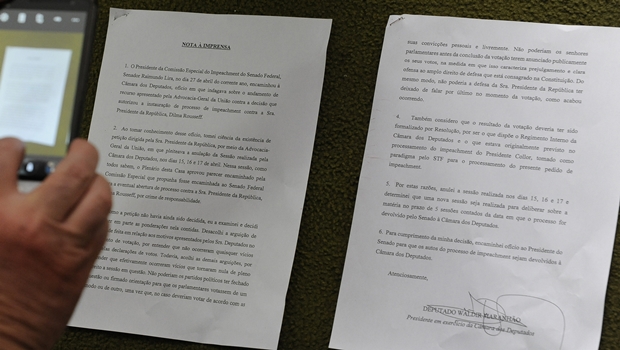 Nota a imprensa que fala sobre fala sobre a anulação da sessão de votação do impeachment da presidente Dilma Rousseff na Câmara dos Deputados | Foto: Foto: Alex Ferreira/ Câmara dos Deputados
