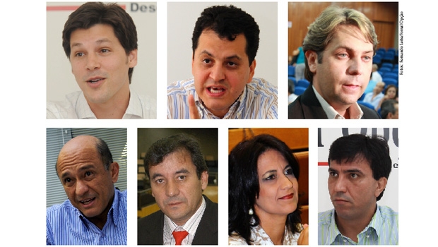 Daniel Vilela, Agenor Mariano, Bruno Peixoto, Lívio Luciano, Clécio Alves, Celia Valadão e Wagner Siqueira: por que nenhum deles se habilita a assumir a liderança de fato do PMDB em Goiânia e em Goiás? Porque temem Iris Rezende | Fotos: Fernando Leite/Jornal Opção