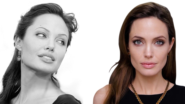 Angelina Jolie antes (à esq.) e depois da bichectomia. É possível ver que seu rosto ficou mais alongado após a cirurgia, alcançando o efeito esperado | Fotos: Fotos: Forbes