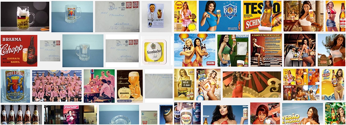 Resultado da busca no Google por propagandas de cerveja na Alemanha (esquerda) e no Brasil (direita): se uma imagem vale mesmo mais que mil palavras, o texto desta página nem precisaria ter sido escrito