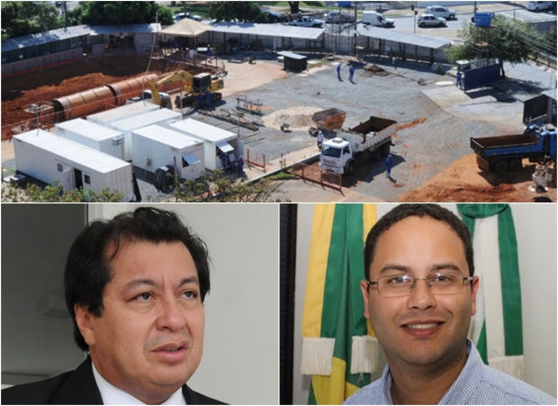 No alto, o Nexus Shopping & Business já com obra em andamento, graças a licença ambiental concedida pela Amma, presidida por Rodrigo Melo (acima, à direita); à esquerda, Sebastião Juruna, titular da Seplanh e advogado de construtoras | Foto: Renan Accioly/jornal Opção e Divulgação (Rodrigo)