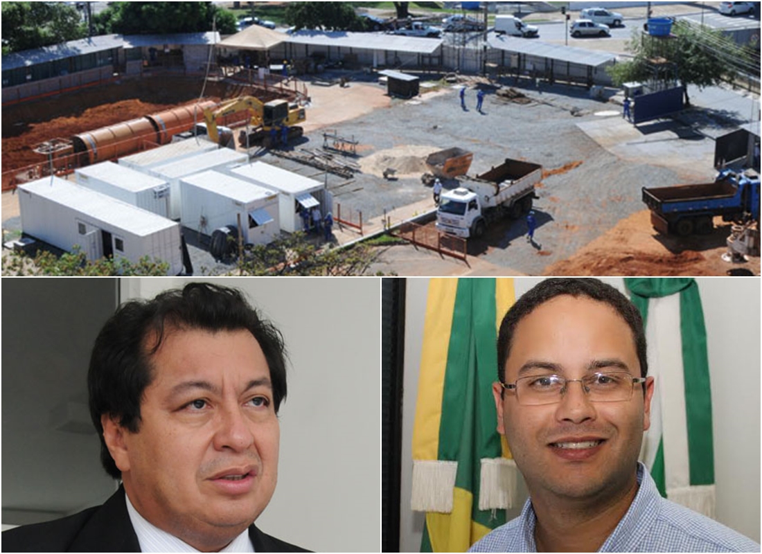 No alto, o Nexus Shopping & Business já com obra em andamento, graças a licença ambiental concedida pela Amma, presidida por Rodrigo Melo (acima, à direita); à esquerda, Sebastião Juruna, titular da Seplanh e advogado de construtoras | Foto: Renan Accioly/jornal Opção e Divulgação (Rodrigo)