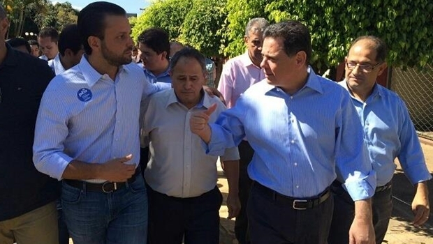 Alexandre Baldy, Carlos Antônio e Marconi na chegada do evento