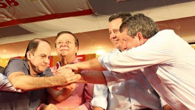 Gugu Nader, o deputado Jovair Arantes, o governador Marconi Perillo e Zé Gomes | Foto: reprodução 