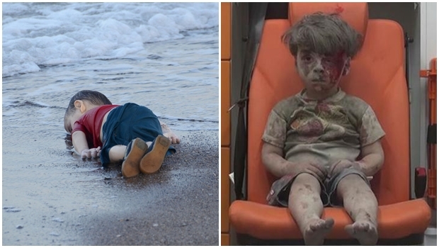 Omran Daqneesh, de 5 anos, em estado de choque: imagem de desespero Corpo do pequeno Allan Curdi: imagem que chocou o mundo no ano passado