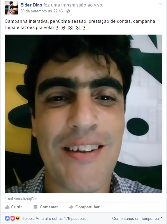 Uma das 15 transmissões ao vivo feitas via Facebook durante a campanha: busca de interação em tempo real com os eleitores | Foto: Reprodução / Facebook