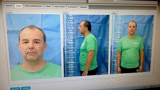 Sergio Cabral teve a cabeça raspada após chegar ao complexo penitenciário de Gericinó, em Bangu /\ Foto: Reprodução